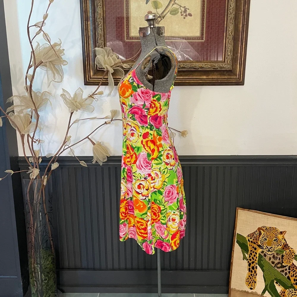 Jams World Vibrant Floral Sundress Slip Mini Dress Made in Hawaii - Sz XS 🧡🎀 - Picture 5 of 13